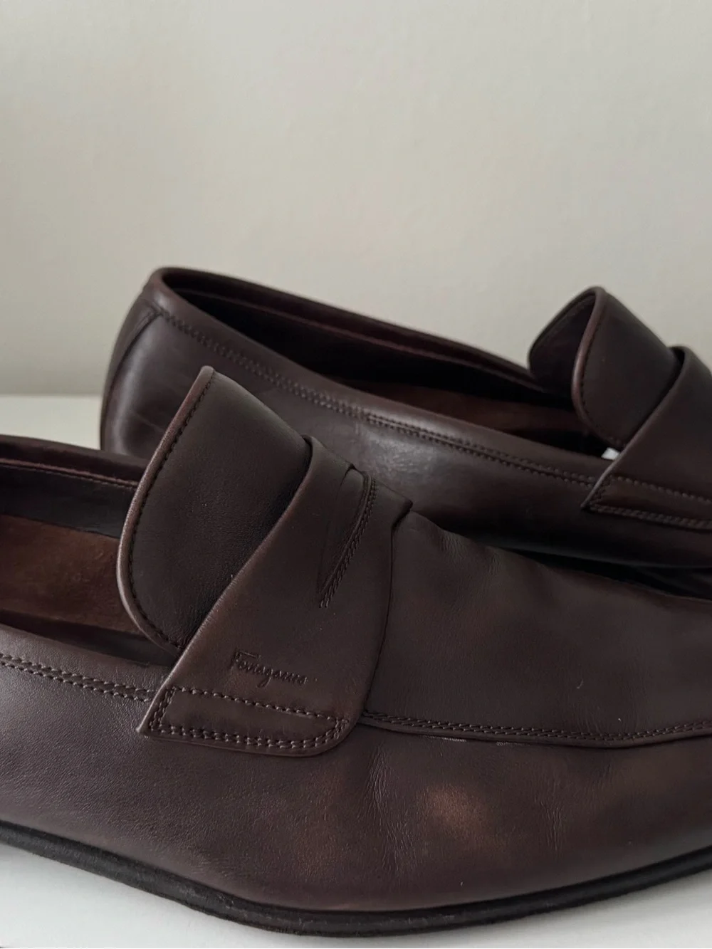 Salvatore Ferragamo Dark Brown Leather Penny Loafers